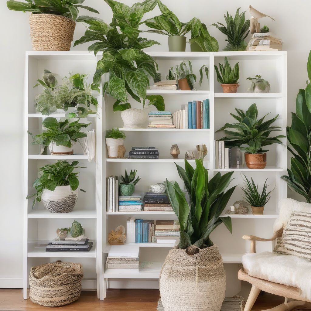 Stylish Bookshelf Decorated With Plants