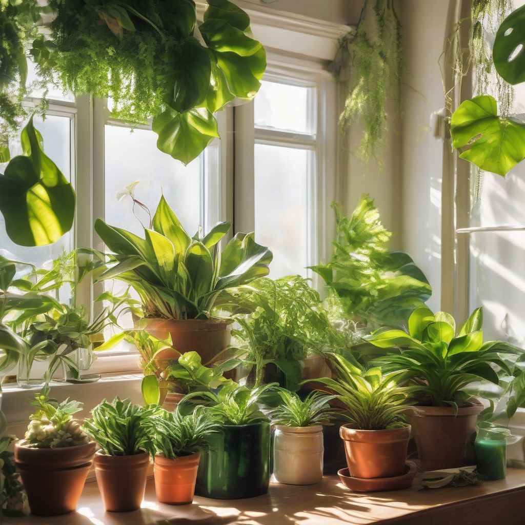 Sunlight Streaming Through Window Onto Indoor Plants