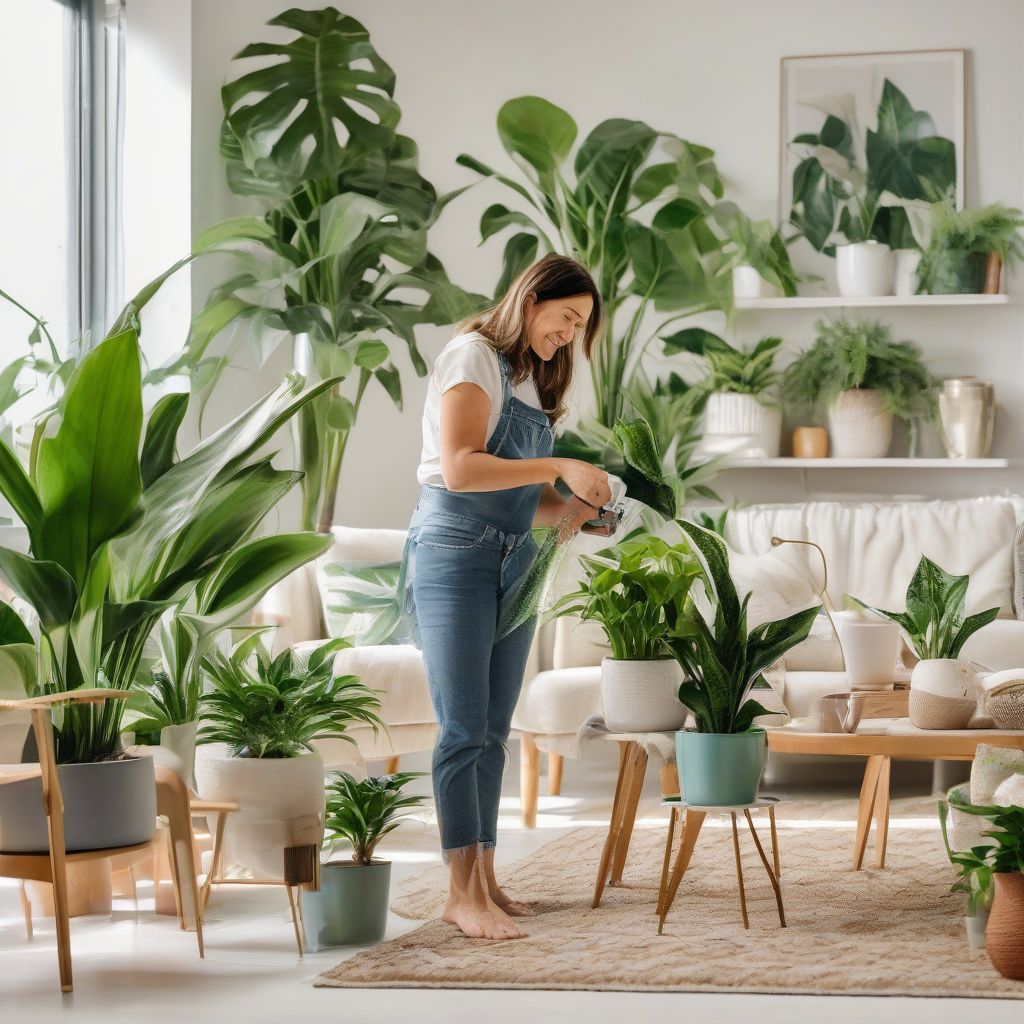 Woman Watering Indoor Plants